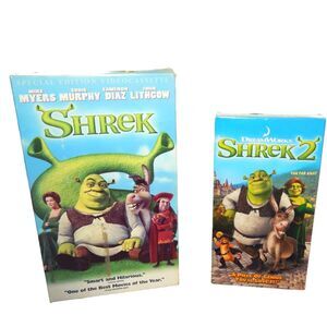 DREAMWORKS SHREK & SHREK 2 VHS tapes in original cases bundle 2pc set